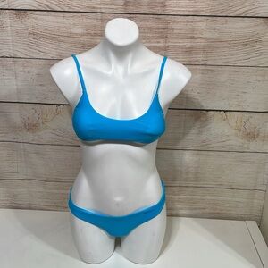 NWT SherryDc Sz S Blue Two Piece Scoop Neck Brazilian Bikini SwimSuit